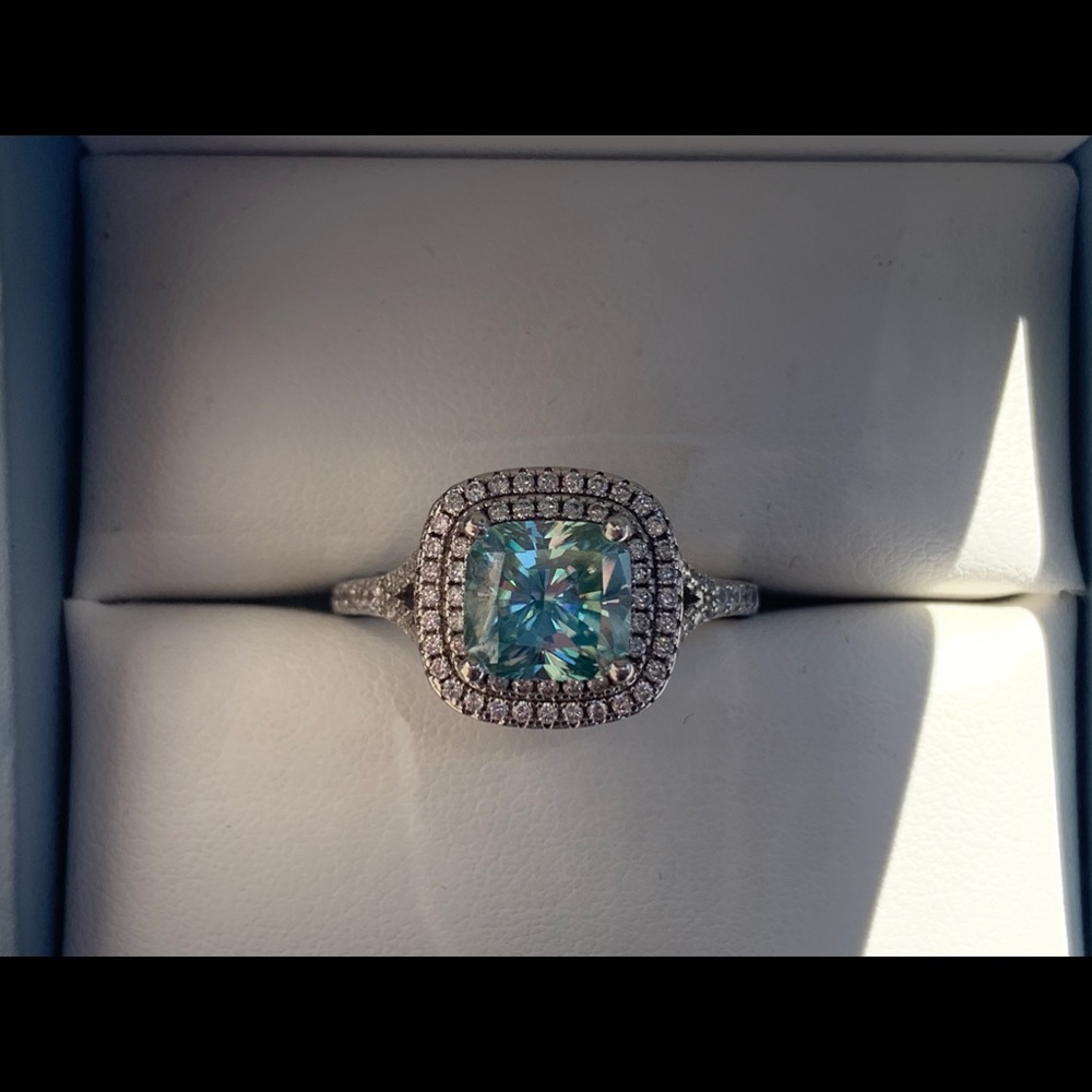 Teal Green Moissanite Cocktail Ring